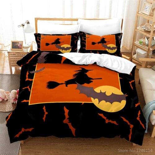 Halloween Bats 3D Bedding Set Pumpkin Lantern Black Cat Duvet Cover Set Quilt Cover Pillowcase Home Textile for Kids Adults Gift