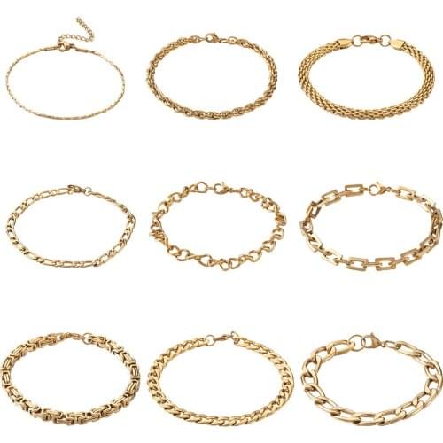 9pcs/set 304 Stainless Steel Chain Bracelets with Lobster Claw Clasps Mixed Color Unisex Jewelry Bracelets on Hand Accessories