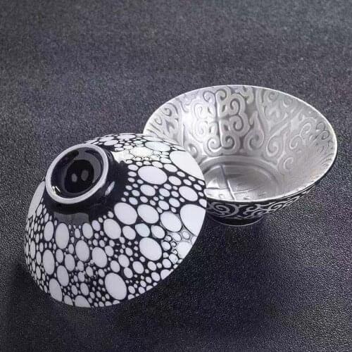 999 Silver Liner Teacup Creative Ceramic Kung Fu Enamel Color Master Cup Porcelain Office Water Mug Tea Set Home Drinkware
