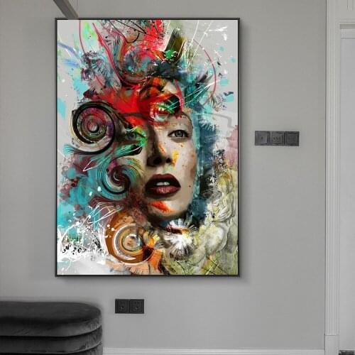 Abstract Woman Face Canvas Art Posters And Prints Graffiti Art Canvas Paintings on the Wall Art Face Paint Art Pictures Cuadros