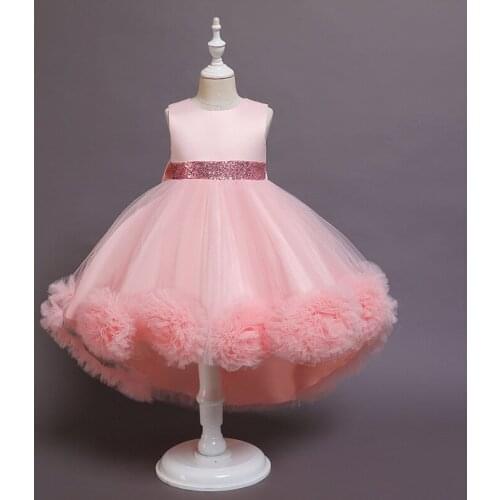 Satin Sequins Formal Sleeveless Wedding Gown Tutu Princess Dress Flower Girls Children Clothing Kids Party For Girl Clothes