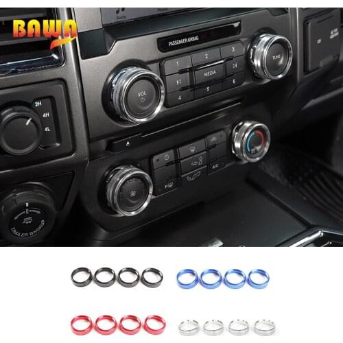 BAWA A/C Knob Control Panel Heater Dials Switch Button Ring Cover For Ford F150 XTL 2016 UP Decoration Covers Stickers