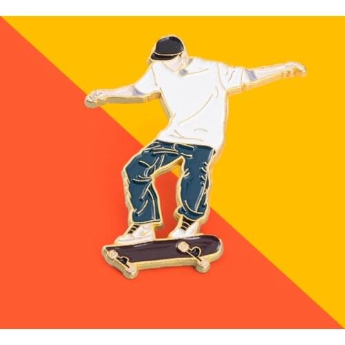 Fashion Sport Skateboard Boy Enamel Pins Vitality Cool Casual Bag Brooches Lapel Badge Cartoon Jewelry Gift For Kids Friends