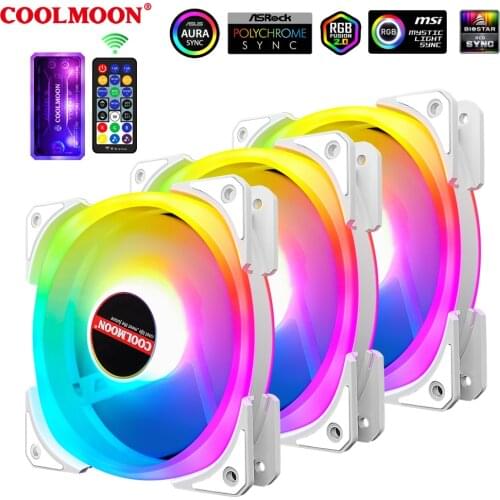 COOLMOON DUAL OVAL II RGB Fan 120mm Double Ring Shaft Glow PC Cooler 5V ARGB Remote Control Adjust Speed White Air Cooling Fans