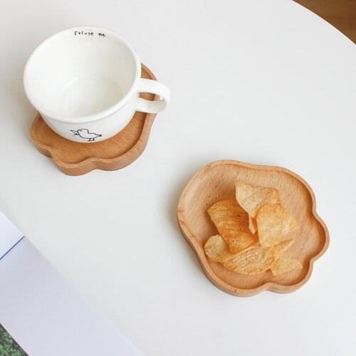 Solid Wood Bear Paw Shape Cartoon Coaster Wooden Small Saucer Coffee Cup Potholder Snack Tray
