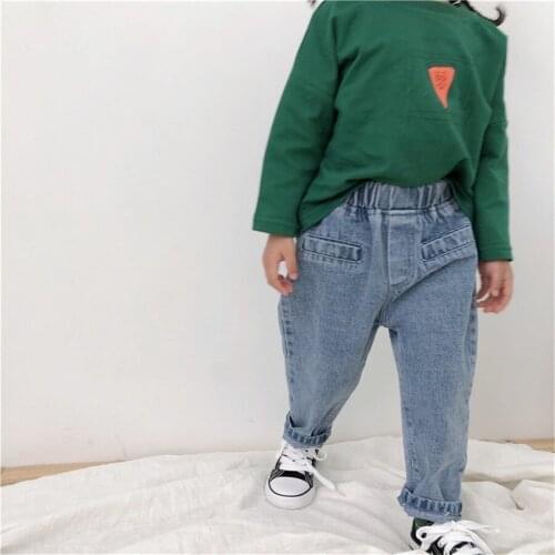 Kids Toddler Jeans Korean Casual Elastic Waist Girls Pants Baby Boys Pants 2019 Spring Autumn Child Trousers 2 3 4 5 6 Years