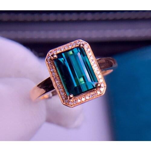 E326 Tourmaline Ring 2.4ct Fine Jewelry 18K Gold Natural Blue Tourmaline Gemstones Diamonds Female Rings for Women Fine Ring