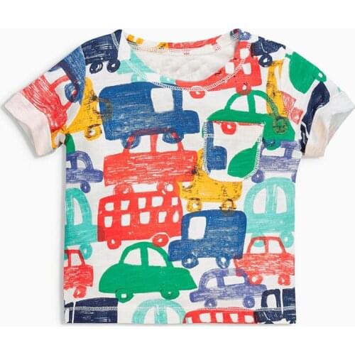 Little Maven New Boys Summer Fashion Cute Colorful Buses and Cars Short O-neck Brand Cotton Quality Knitted Children Tshirt