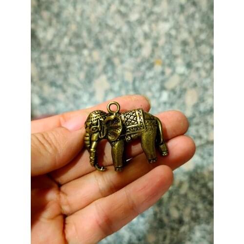 CHINA antique brass fengshui elephant small Statue Metal crafts family decorations Necklace pandent