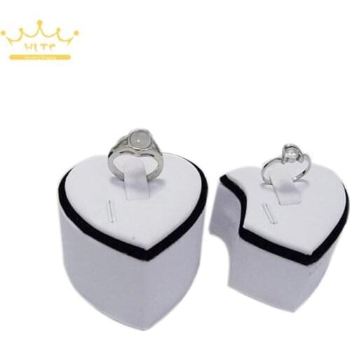 Ring Display Jewelyr Showcase Lovers Rings Stand Holder 2pcs/lot White Leather Ring Show Organizer Display