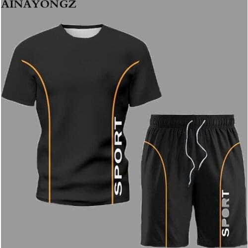 Summer Sports Element Mens Sets Digital Printing Simple Casual Outfits T-Shirt Shorts 2 Piece Set 2021 Tracksuit For Man 5XL