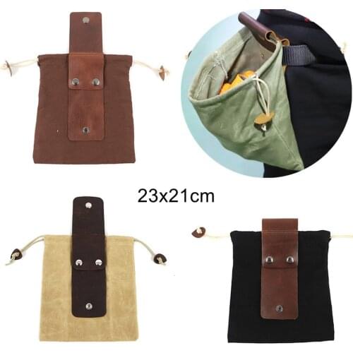 Leather Bushcraft Bag Canvas Foraging Fruit Picking Pouch Storage Bags With Easy Looping Around Belts For Camping Hiking