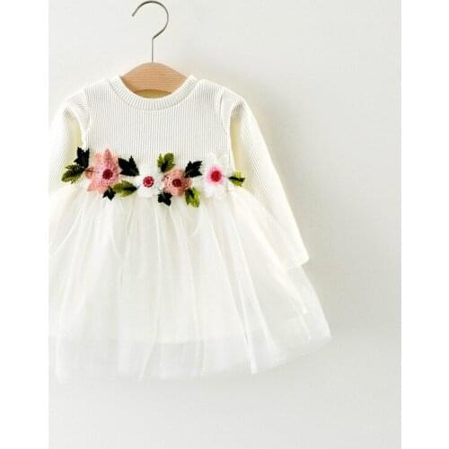 2020 Brand Gown Infant Baby Dresses Long Sleeve Flower Embroidery Party Dress Lace Bebes Girls Clothes Fashion Toddler Clothing