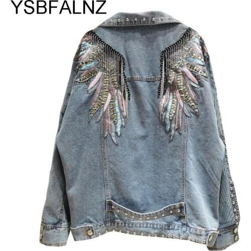 Rivet Wings Coats Women Casual Embroidered Denim Jacket Sprint Short Denim Coat Jackets For Women Long Sleeve Chaqueta Mujer