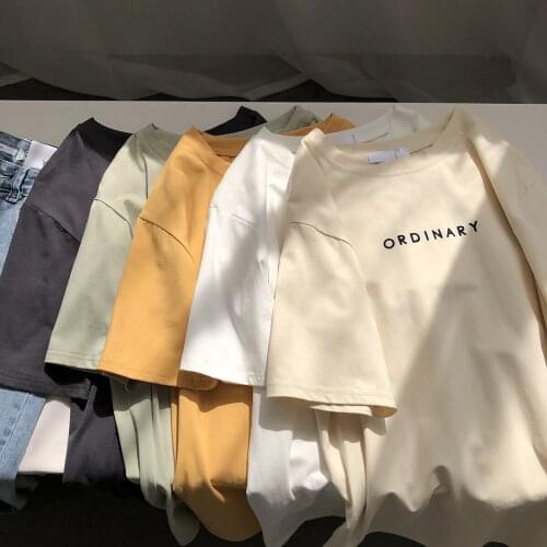 Summer Women White T-shirt Pure Cotton Round Neck Spring New INS Loose Casual Simple Letter Short-Sleeved Black Tee Top