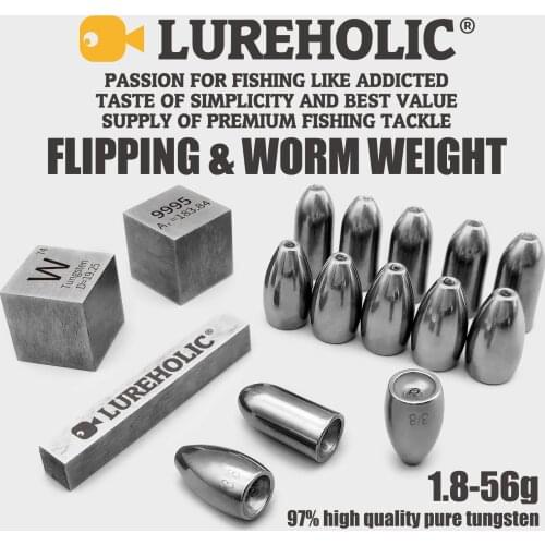 Lureholic Texas Tungsten Sinkers Filpping Worm 1/16-2 OZ Bullet Weights Columnar 3.5-56g Bass Fishing Lures Accessories