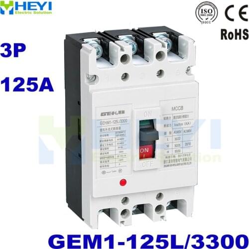MCCB GEM1-100L/3300 GEM1-100M/3300 GEM1-125L/3300 GEM1-125M/3300 400VAC 100/125A ac 3P Molded Case Circuit Breaker