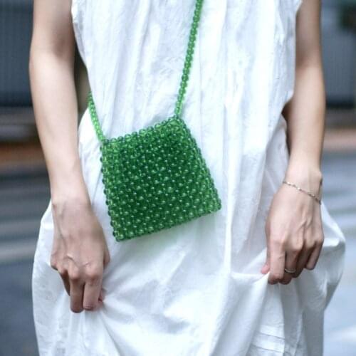 Fashion Handmade Beaded Pearl Bag Ladies Woven Mini Female Diagonal Mobile Phone Bag Women Evening Clutch Bag Wallet Coin Purse