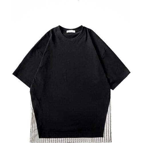 Mens Casual Fake Two-piece Stitching Short-sleeved T-shirt Loose Mens Youth Student TEE Shirt Tshirt Harajuku Summer M-2XL