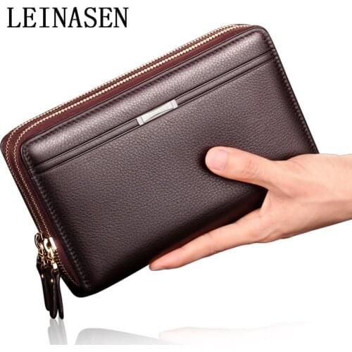 New Summer Mens Bag Double Zipper Mens Clutch Bag Mens Business Grab Bag Double Zipper Wallet