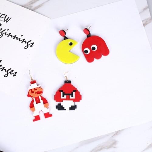 NEW Fashion Acrylic Jewelry Custom Women Red Yellow Face Mario Large Drop Earrings Girls Gift Cute eats Peas Dangle Earring
