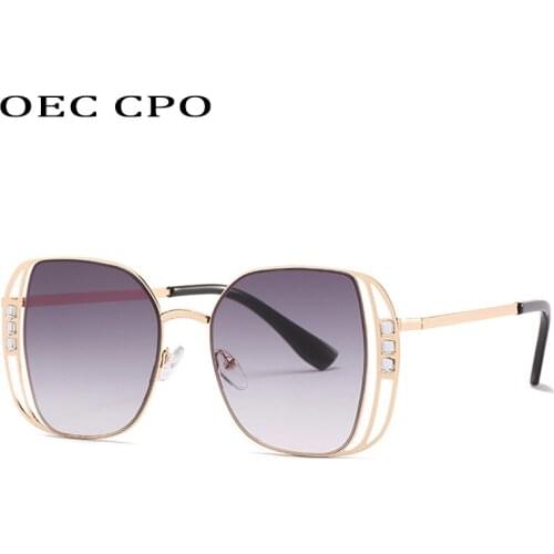 OEC CPO Steampunk Square Sunglasses Women Fashion Diamond Oversized Goggles Female Glasses Metal Eyewear UV400 O812