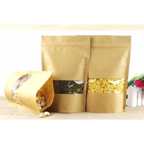 Wholesale! ziplock bags stand up brown kraft paper pouch,100pcs/lot Recycled small kraft bag with transparent window