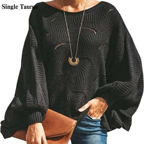 2020 Autumn Winter Female Elegant Loose Sweater Women Solid Oversized Knitted Tops Sweaters Long Batwing Sleeve Pullover Women