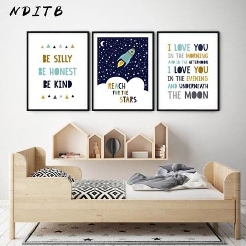 Child Cartoon Canvas Art Print Adventure Spaceship Wall Painting Nursery Quotes Picture Simplicity Nordic Kids Boy Bedroom Decor
