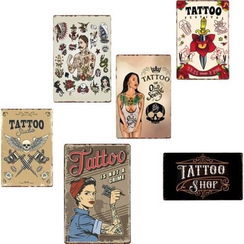 Tattoo Shop Decorative Iron Poster Vintage Metal Tin Signs Studio Wall Decoration Plaque Art Painting Home Decor 20x30cm