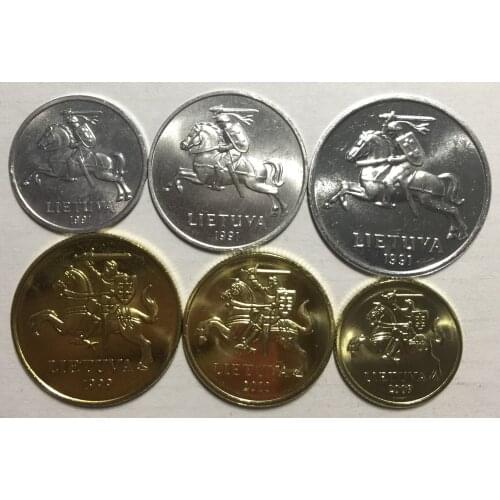 Full Set 6 Pcs Lithuania 1-2-5-10-20-50 Cents Cavalry 100% Real Original Coins Genuine Collection Coins Unc