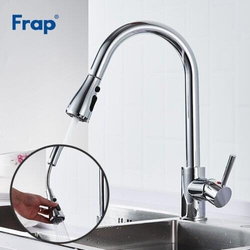 Frap Deck Mount Kitchen Faucet Brass Polished Pull Out Faucet Single Handle Single Hole Modern Chrome Mixer Water Tap Y40078