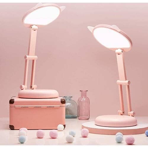 LED Pink Small Desk Lamp Home Office with USB Charging Port Eye Protector Reading Light 3 Lighting Mode Stepless Dimming Touch C