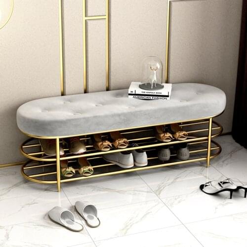 Customized Luxury Shoe Stool With 2 Tiers Shoe Rack Shelf Sofa Seat Cushion Entrance Door Shoe Cabinet Shoe Bench Storage Stool