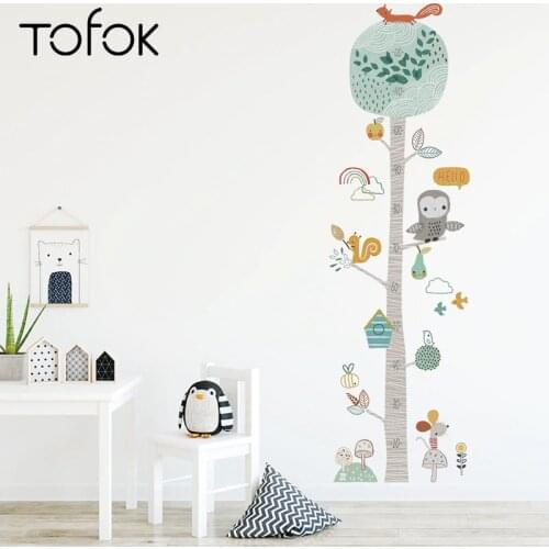 Tofok DIY Forest Animal Trees Height Wall Sticker Decor Nordic Ins Children Height Measure Mural Decals Nursery Lovely Wallpaper