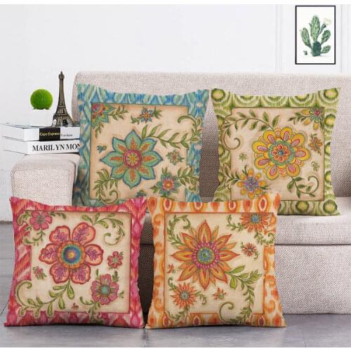 Traditional Round Flower Pillow Linen Sofa Pillow New Office Cushion Cover Home Decoration Cushion Bedroom Cushion Cover T350