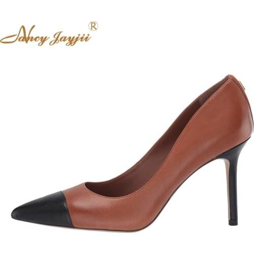 Brown Chocolate Stiletto Pumps Cap-toe 3-4 Inch Thin High Heels Spring Summer Classic Lady Party Pointed Toe Fashion Women Shoes