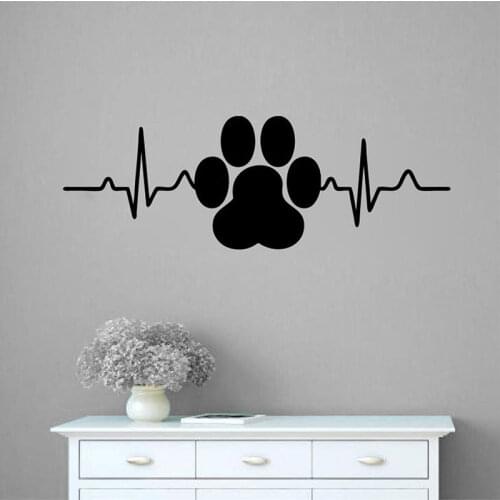 Dog Paw Print Heartbeat Vinyl Art Home Decor Wall Stickers Pet Shop Veterinary Window Decals Removable Murals Wallpaper P483