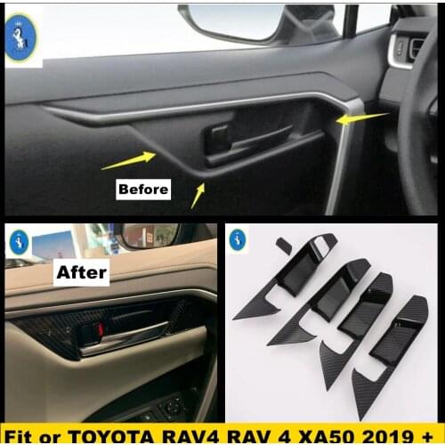 Carbon Fiber Look Interior Refit Inner Door Pull Handle Hand-clasping Bowl Cover Trim For TOYOTA RAV4 RAV 4 XA50 2019 2020 2021