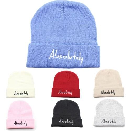 Men Women Knitted Hat Embroidery Absolutely Beanie Skullcap Cap Brimless Retro Unisex HipHop Elastic Warm Winter Ski Beanie Hat