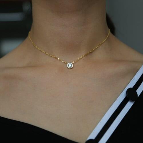 High quality rhoidum cz disco charm pave cubic zirocnia necklace for cute girl women elegance minimalist cz charm jewelry
