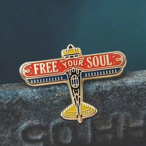 YAOJIE Cartoon Free Your Soul Aircraft Enamel Brooch Pin Backpack Hat Bag Collar Lapel Pins Badges Fashion Jewelry Accessories