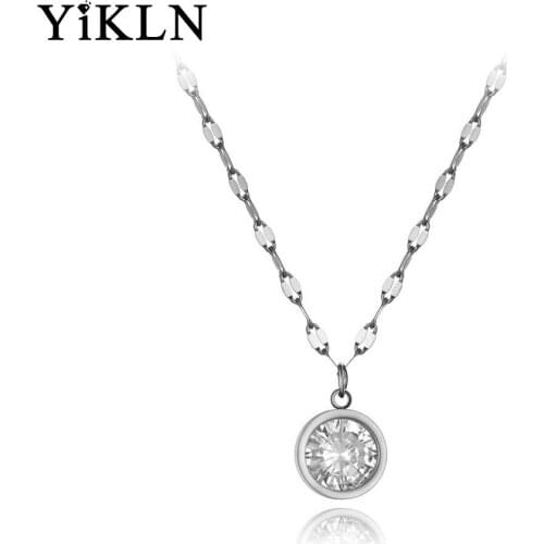 YiKLN Trendy Stainless Steel Sparkling Big CZ Crystal Choker Necklaces For Women Office Style Charm Pendant Necklace YN19218