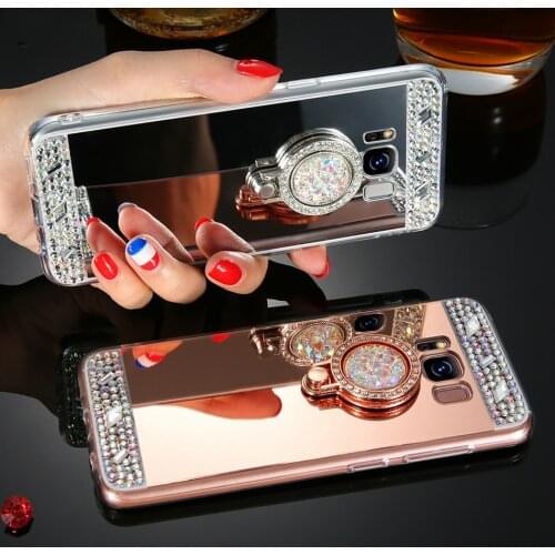 Mirror Diamond Ring Bracket Phone Case For Samsung S20 Ultra S10 S9 S8 Plus S10E Note 10 Plus 9 8 A3 A5 A7 J3 J5 J7 2017 J6 2018