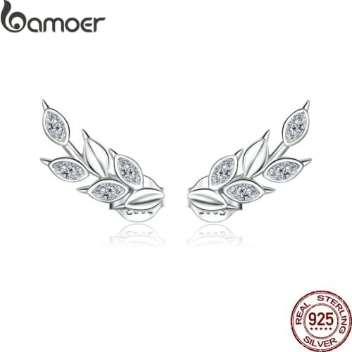 Bamoer Geometry Stud Shining Wheat Ears Earrings for Women 925 Sterling Silver Ear Pins Jewelry 2020 New Design Brincos BSE415