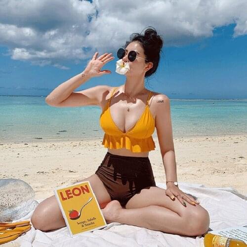 Swimwear For Teens Plus Size Sports Swimsuit Split Swim Suit Women Korean Style Swimming Girls Two Sexy Color Tankini Lovely