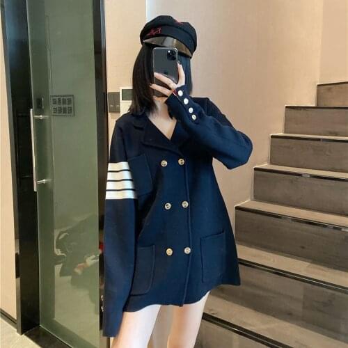 2021 new knitted suit coat womens TB four bar double breasted suit