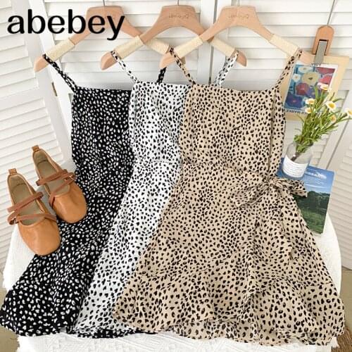 Sexy slash neck sleeveless Dress leopard print bandage waist irregular Ruffles strap Dress 2021 New Summer Women