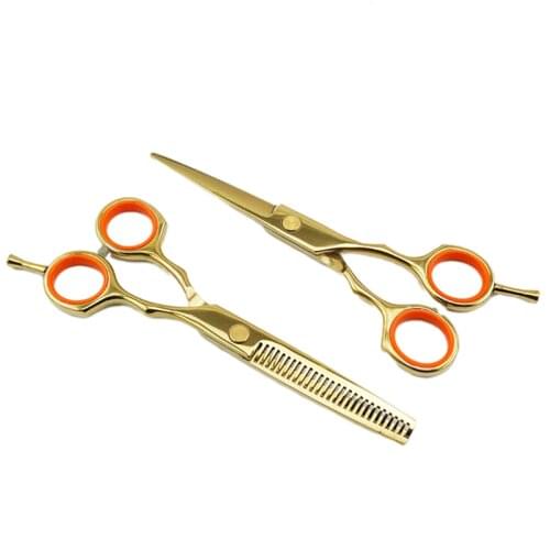 Gold Professional Japanese stainless steel Haircut Thinning Hairdressing Shears Barber Scissors Plastic Handle