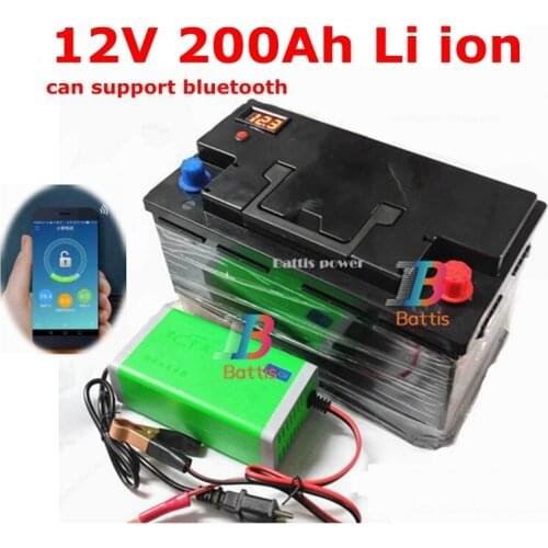 12V 200AH lithium ion battery with bluetooth BMS APP for 1200W fishing xenon lamp AGV Solar energy storage +20A Charger